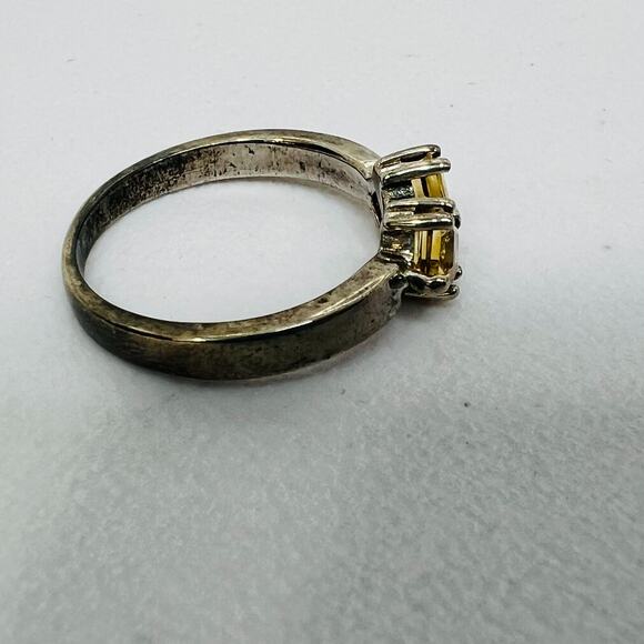 Vintage Ring 925 Sterling Silver 2 Yellow Citrine Gemstones Stacking Band sz 8 - Picture 6 of 12